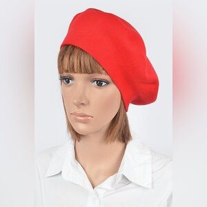 Red Cashmere Stretchy Solid Beret Hat